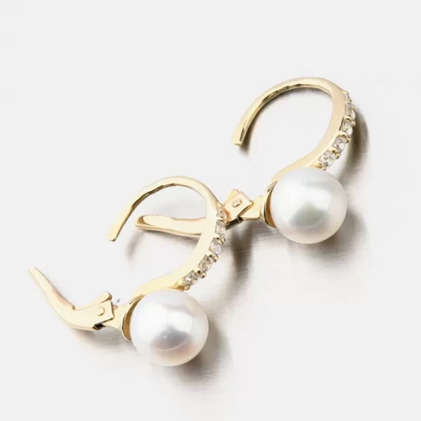 Dámske náušnice žlté zlato 585 s perlami a so zirkónmi 663P-120009-ZL