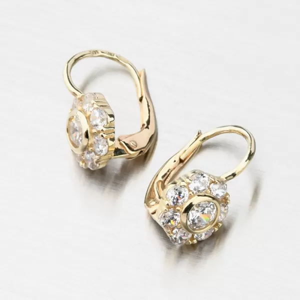 Dámske náušnice žlté zlato 585 kvetov so zirkónmi 663P-120388