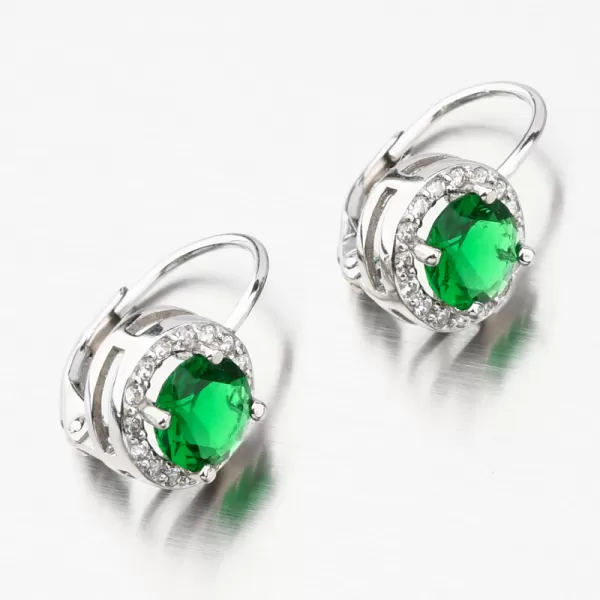 Strieborné náušnice so smaragdom a so zirkónmi UCST-121157