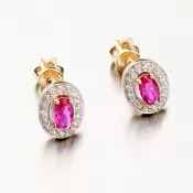 Dámske náušnice žlté zlato 585 zirkón s rubínom a 52GZ-8049ZL-RUB-SR