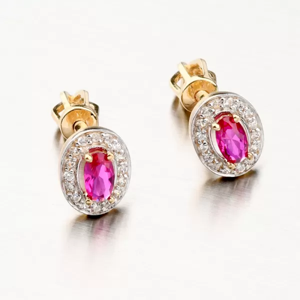 Dámske náušnice žlté zlato 585 zirkón s rubínom a 52GZ-8049ZL-RUB-SR