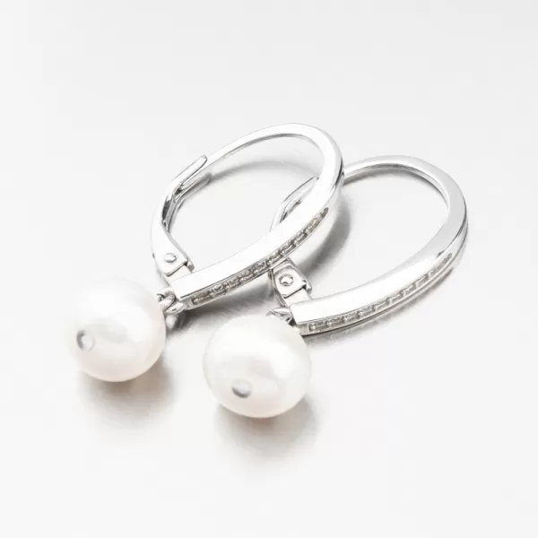 Strieborné náušnice s perlou a so zirkónmi UCST-12862