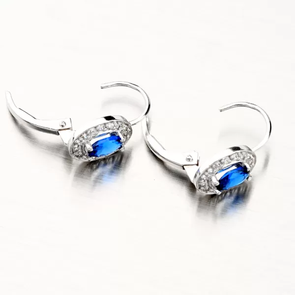 Dámske náušnice zafír a zirkóny biele zlato 52GZ-8049-B-SAF-KL