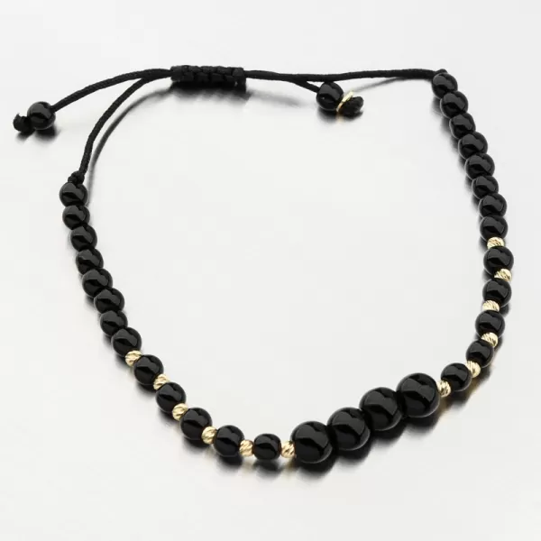 Náramok povrázkový z čiernych a zlatých guličiek PKL24-027