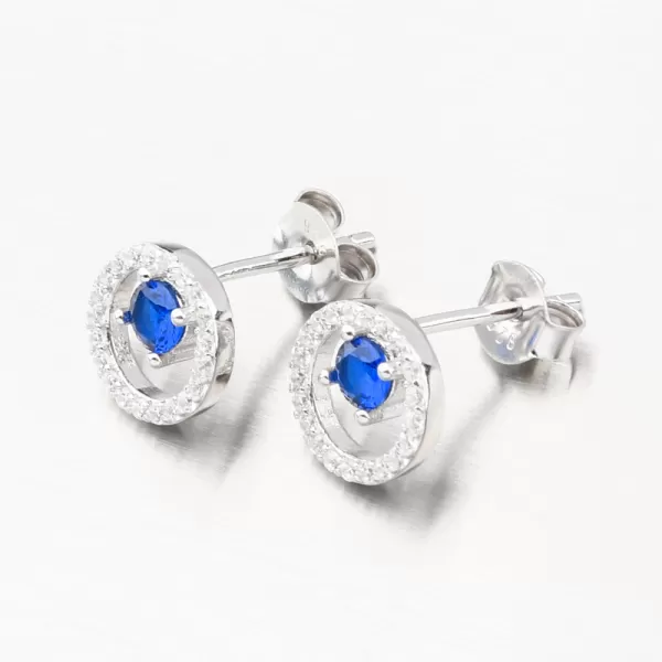 Strieborné náušnice kôstky so zafírom a so zirkónmi PKL-2176