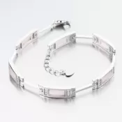 Strieborný náramok s ružovým kremeňom a zirkónmi PKL-4040