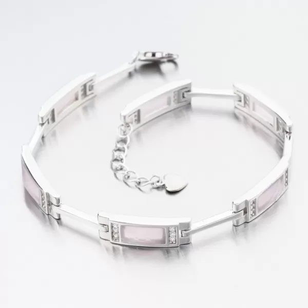 Strieborný náramok s ružovým kremeňom a zirkónmi PKL-4040