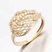 Zlatý filigránový listový prsteň so zirkónmi 11R-366