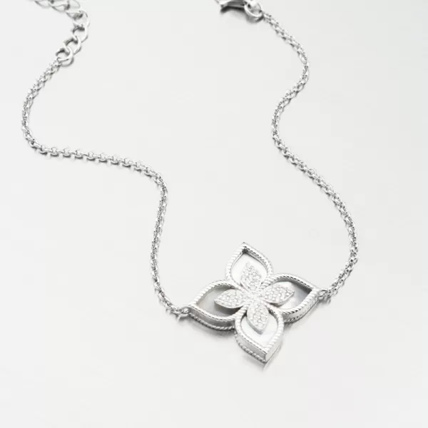 Strieborný náramok s kvetinou a so zirkónmi PKL-4024