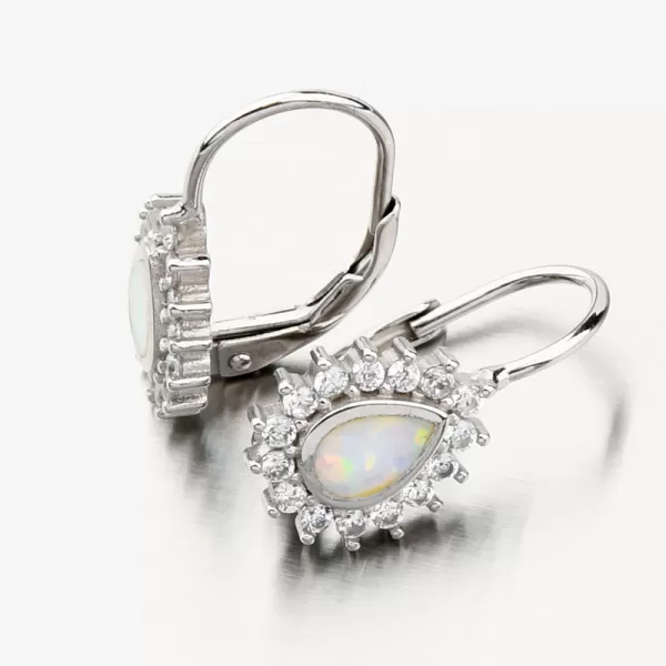 Strieborné náušnice s bielym opálom a so zirkónmi PKL-2123