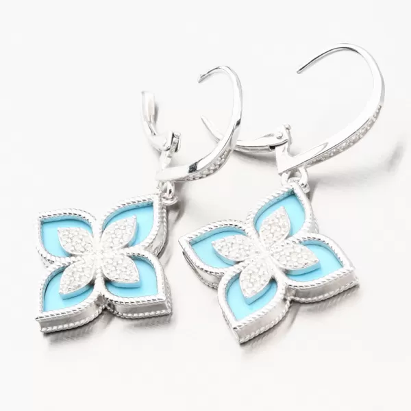 Strieborné náušnice kvety so zirkónmi as angelitom PKL-2172