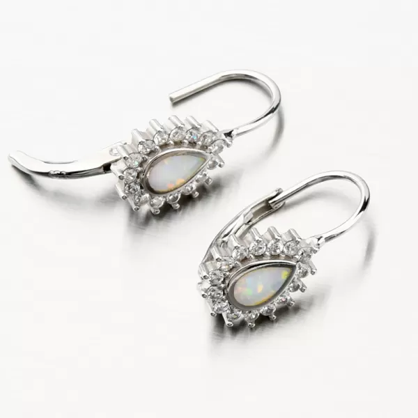 Strieborné náušnice s bielym opálom a so zirkónmi PKL-2123