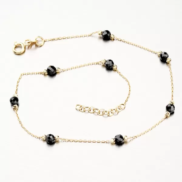 Zlatý náramok na nohu s čiernymi kryštálmi PKL14-025
