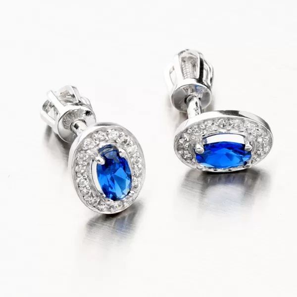 Dámske náušnice biele zlato 585 zirkón zafír 52GZ-8049B-SAF-SR