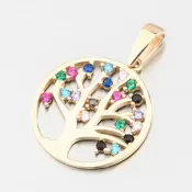 Zlatý prívesok strom života s farebnými zirkónmi 43-22207