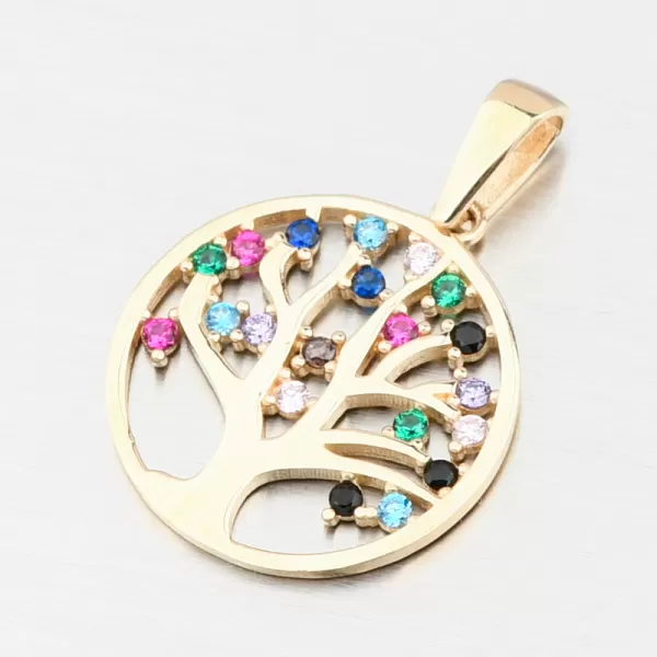 Zlatý prívesok strom života s farebnými zirkónmi 43-22207