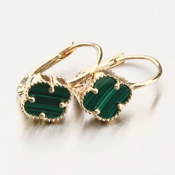 Dámske náušnice žlté zlato 585 s malachitom 12R-766