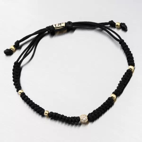 Black String Bracelet s guľou a zirkónmi 74-5196zl-čierny