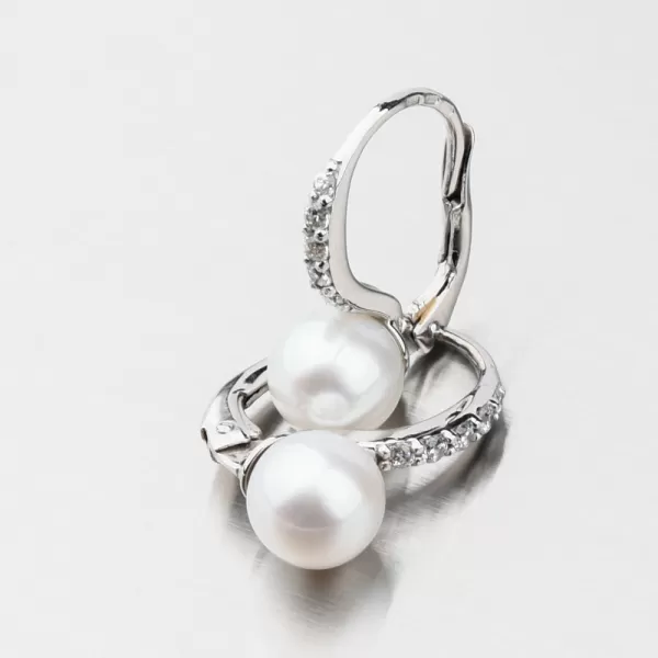 Dámske náušnice biele zlato 585 s perlami a zirkónmi 663P-120009-B