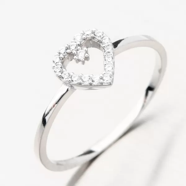 Dámska obrúčka z bieleho zlata 585 zirkón so srdiečkom 11R-344