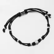 Náramok čierny povrázkový s guličkou a so zirkónmi 74-5197B-Black