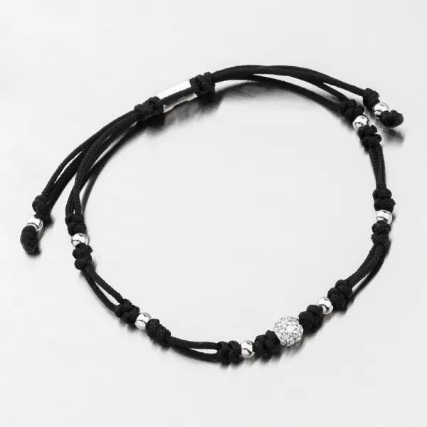 Náramok čierny povrázkový s guličkou a so zirkónmi 74-5197B-Black