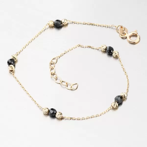 Zlatý náramok s čiernymi zirkónmi a zlatými guličkami GCA14-007