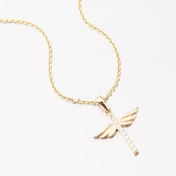 Zlatý kríž so zirkónmi a krídlami 43-22421