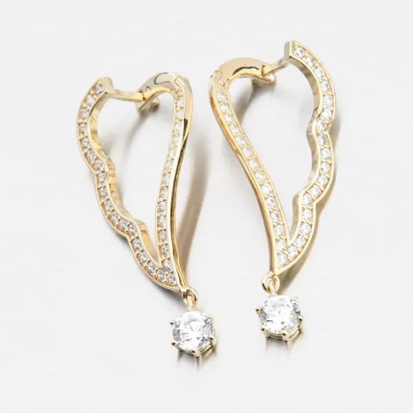 Dámske náušnice žlté zlato 585 visiace so zirkónmi 663P-120471-ZL