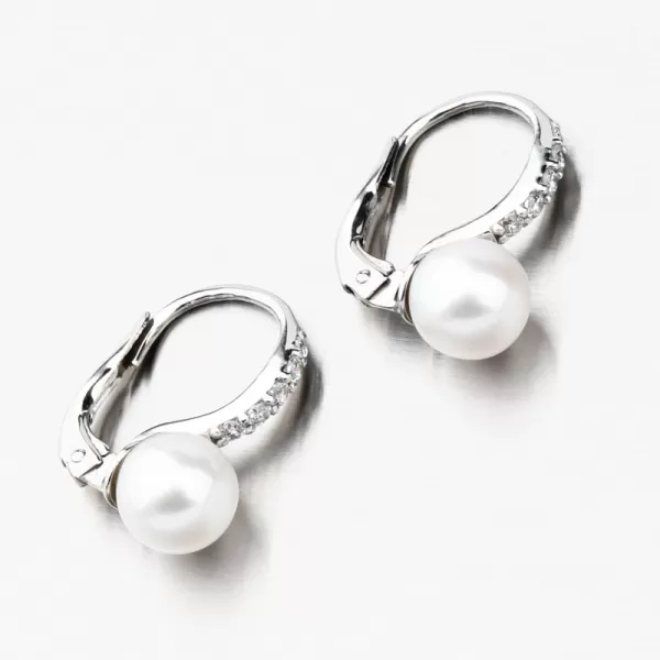 Dámske náušnice biele zlato 585 s perlami a zirkónmi 663P-120009-B