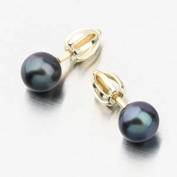 Dámske náušnice žlté zlato 585 s perlou 52GZ-3006-ZL-SR-Black