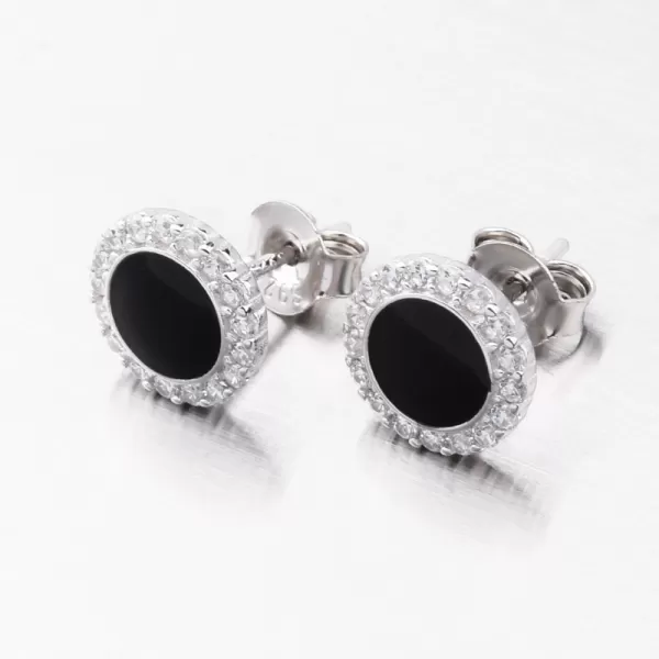 Strieborné náušnice so zirkónmi a onyxom UPST-21629