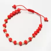 Náramok červený povrázkový so zlatými guličkami PKL24-032