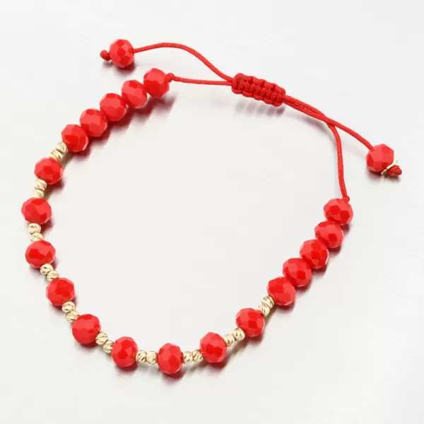 Náramok červený povrázkový so zlatými guličkami PKL24-032