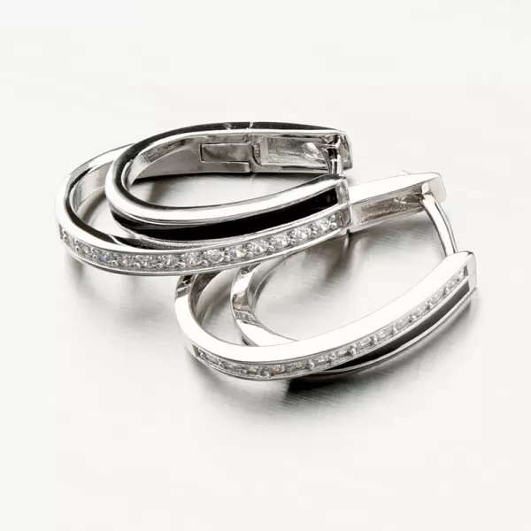 Visiace strieborné náušnice s čiernym smaltom a so zirkónmi PKL-2134