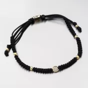 Náramok s čiernym strunom s guľami a zirkónmi 74-5195ZL-Black