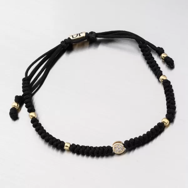 Náramok s čiernym strunom s guľami a zirkónmi 74-5195ZL-Black