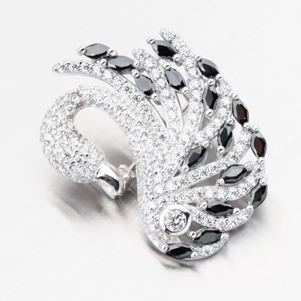 Strieborná brošová labuť s čiernymi zirkonmi PKL-6015