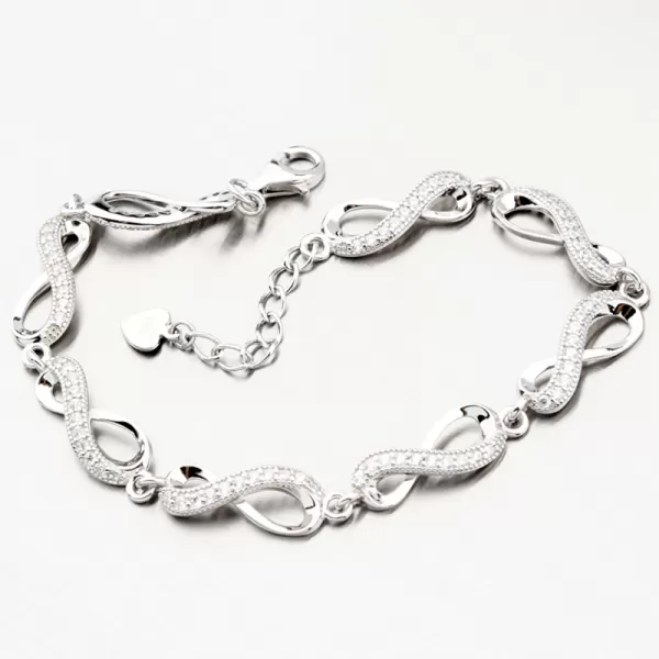 Strieborný náramok nekonečno so zirkónmi PKL-4026