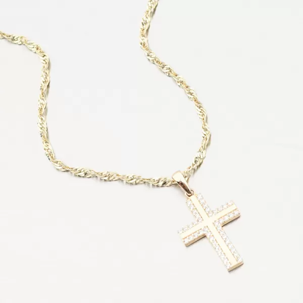 Zlatý prívesok krížik so zirkónmi 13R-422