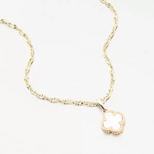 Dámsky prívesok zo žltého zlata 585 štvorlístok s perleťou 13R-425