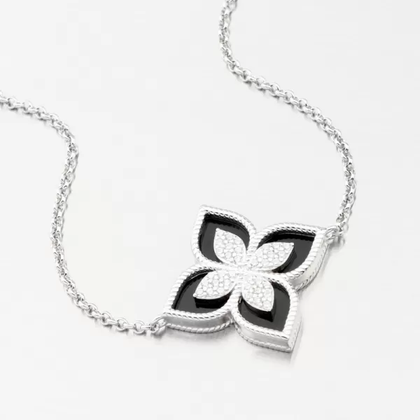 Strieborný náramok s čiernym kvetom a so zirkónmi PKL-4021