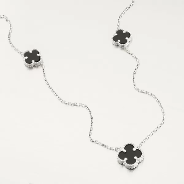 Dámsky náhrdelník biele zlato 585 so štvorlístkami 15R-057