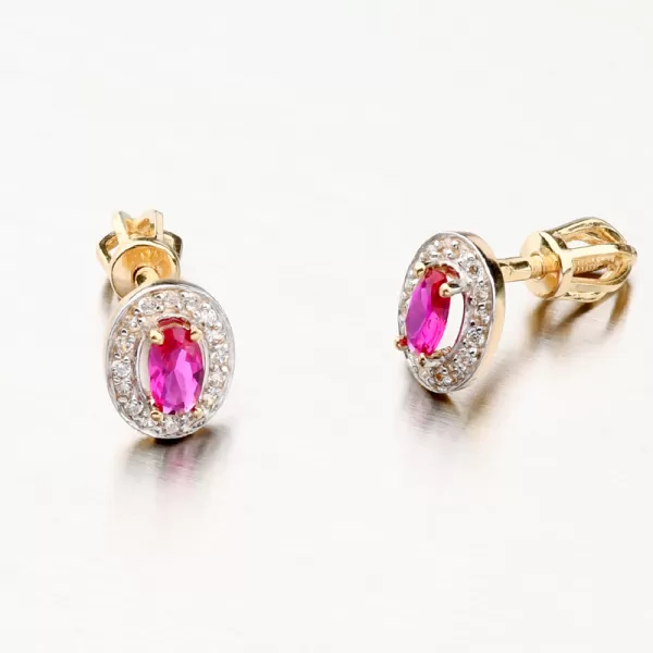 Dámske náušnice žlté zlato 585 zirkón s rubínom a 52GZ-8049ZL-RUB-SR