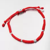 Náramok z červeného struna s guľami a zirkónmi 74-5196b-CV