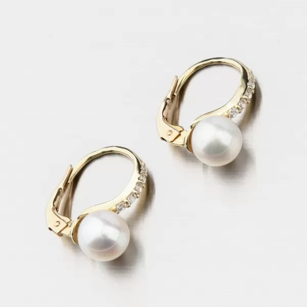 Dámske náušnice žlté zlato 585 s perlami a so zirkónmi 663P-120009-ZL