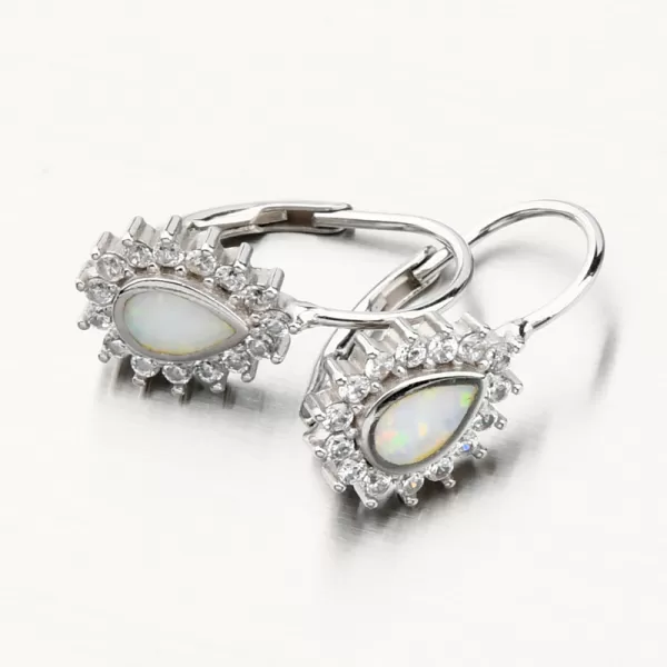 Strieborné náušnice s bielym opálom a so zirkónmi PKL-2123