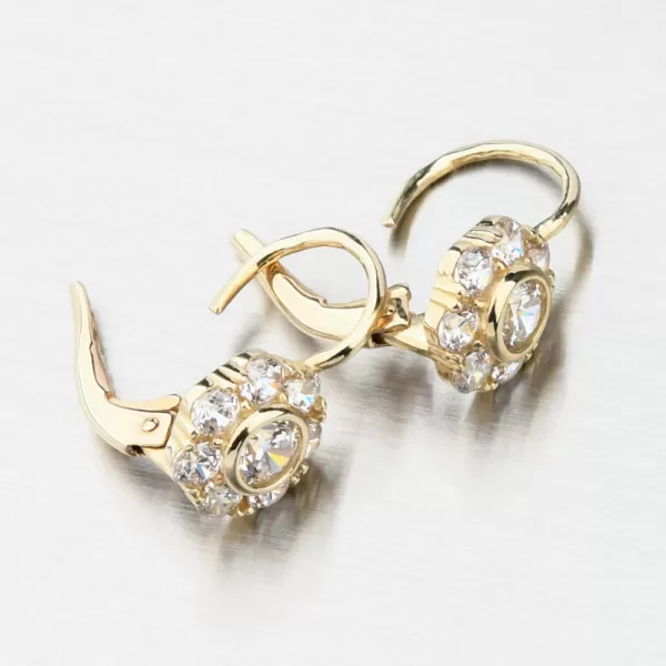 Dámske náušnice žlté zlato 585 kvetov so zirkónmi 663P-120388