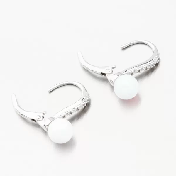 Strieborné náušnice s bielym opálom a so zirkónmi PKL-2205