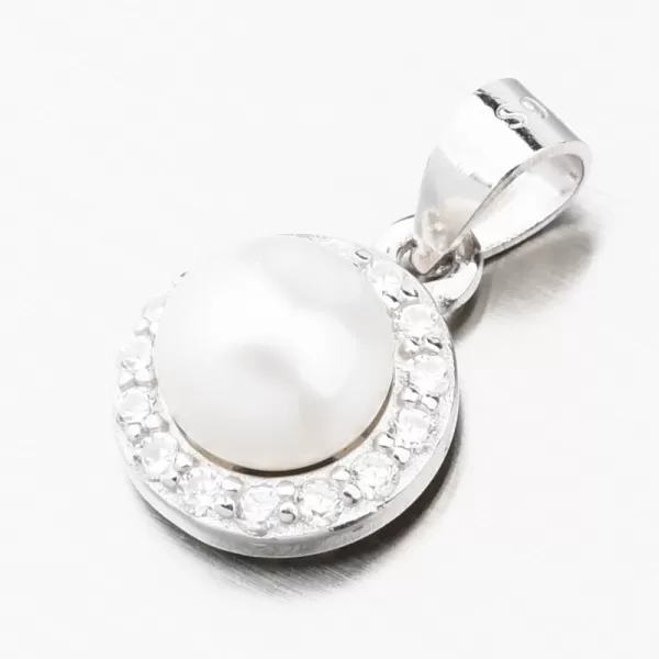 Strieborný prívesok s perlou a so zirkónmi SETST-13270